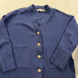 LOFT Navy Button-Up Cardigan